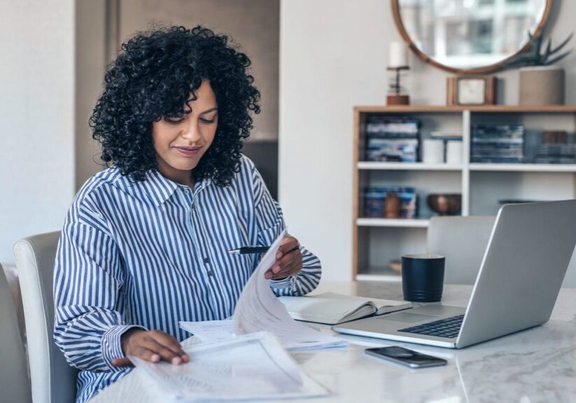 Woman reviewing retirement plans