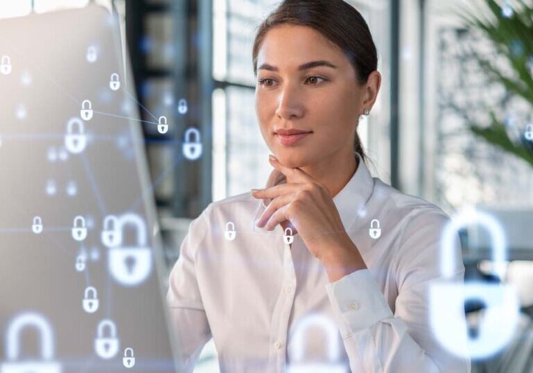 employee learning about cybersecurity in office
